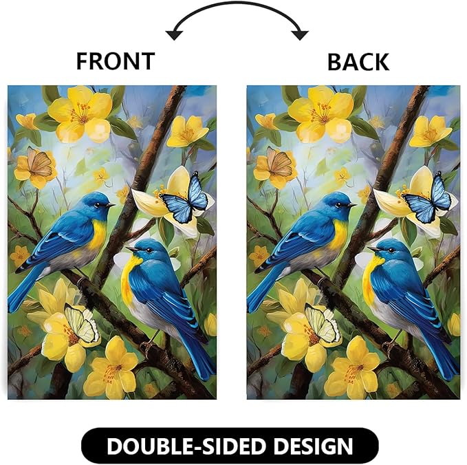 Large Spring Summer House Flags 28x40 Double Sided Bluebird Garden Flag Floral Birds Flag for Outside Porch Yard Outdoor Flower Garden Decor