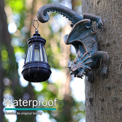Solar Dragon Tree Hugger Statue Wall Decor - Whimsical Garden Statue with Solar Lantern, Outdoor&Yard Decor, Fantasy Dragon Figurine for Trees, Walls, or Fences - Unique Gifts for Women & Men