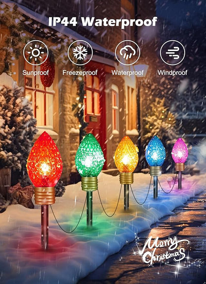 Strawberry Jumbo C9 Christmas Pathway Lights Outdoor - 2 Pack Total 17 Feet 10 LED C9 Christmas Light, C7 Light Covered Jumbo Bulb Christma Lights Outdoor Decorations for Yard Lawn Holiday Outside