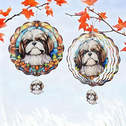 Shih Tzu Wind Spinners Outdoor - 3D Cute Dog for Women Men, Wind Spinner for Yard Patio Ornament Garden Decor, 12 Inch Hanging Kinetic Metal Wind Spinners Sculpture