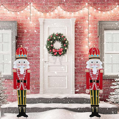 WONDER GARDEN Christmas Metal Yard Stakes, Lighted Nutcracker Soldier Garden Stake Yard Signs, Outdoor Christmas Decorations for Lawn Party Outside Decor