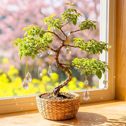 MTLEE 6 Pcs Crystal Suncatchers Plant Decorations Charms Hanging Prisms for Window Indoor Garden Plant Pot Holder Hanger Tree Vine Home Chandeliers Outdoors(Fresh)