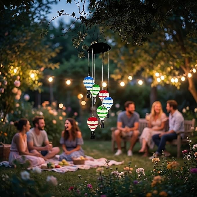 Hot Air Balloon Solar Light Waterproof,Solar-Powered Wind Chimes for Garden,Hot Air Balloon Solars Lights Outdoor,Hanging Camping Lantern for Patio,Backyard,Lawn,Porch,Garden