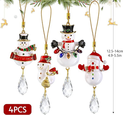 H&D HYALINE & DORA 4 Pcs Snowman Suncatcher Winter Snowman Hanging Suncatcher for Tree Hanging Crystal Crafts Holiday Decor Party Supplies