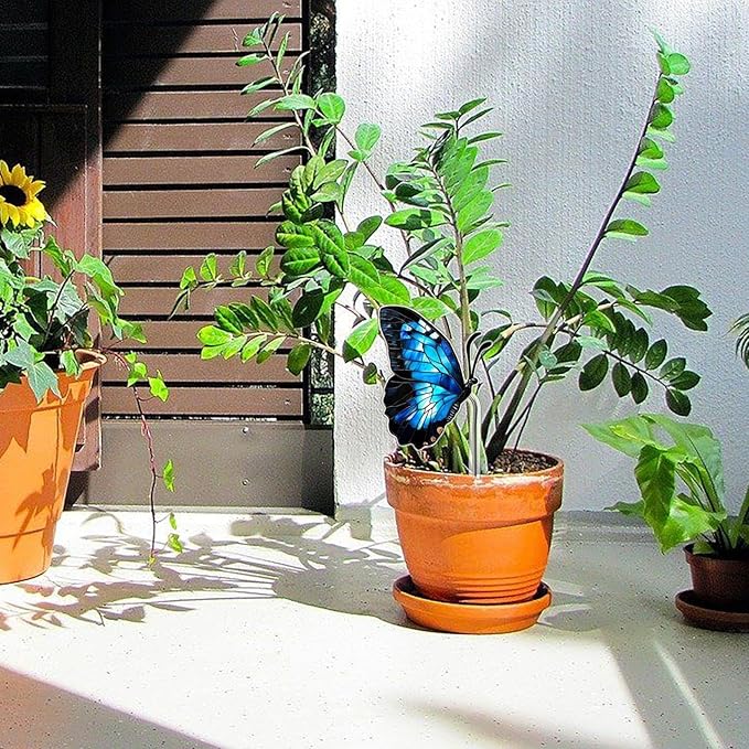 Bird Butterfly Flower Plant Pot Stake Decoration, 4.7 Inch 2D Colorful Acrylic Bird Butterfly Garden Ground Insert Decor, Outdoor Yard Lawn Pathway Patio Art Ornaments, Gifts for Mom (O)