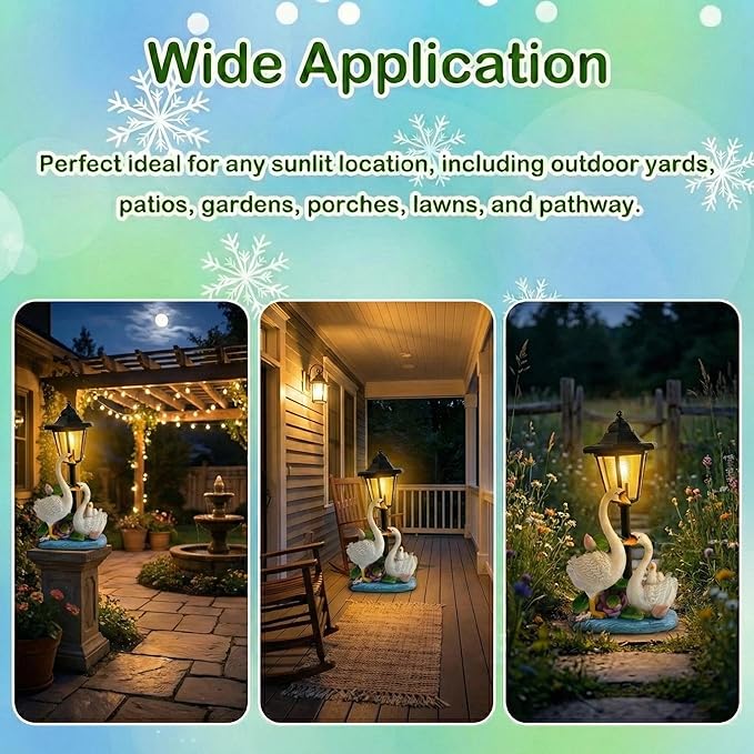 Solar Swan Garden Statue Outdoor Decor, Elegant Bird Figurines with Street Lamp Light for Patio Porch Decorations, Yard Lawn Sculptures Statues Unique Women Homes