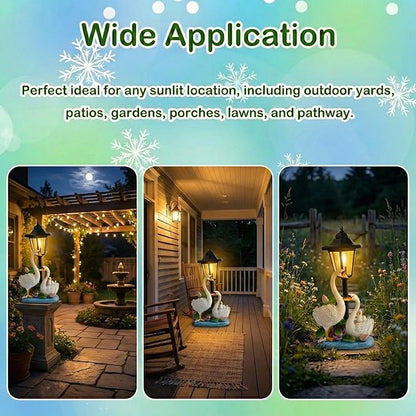 Solar Swan Garden Statue Outdoor Decor, Elegant Bird Figurines with Street Lamp Light for Patio Porch Decorations, Yard Lawn Sculptures Statues Unique Women Homes