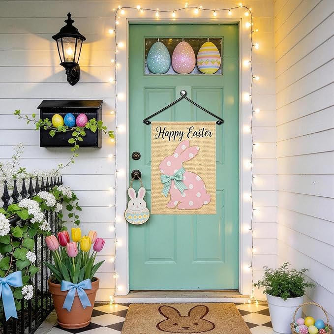 HOOSUN Garden Flag Hanger Holder for Outside,Premium Metal Wall Door Garden Flag Hanger Stand for Holiday Decorative Flags 12 x 18,Wall Hanging Banner Hangers for Front Door Windows Decorations