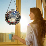 DASTOLL Stained Glass Window Hanging Christmas Tree Winter Snow Night Scenery 9.8" - Suncatcher Door Garden Kitchen Sun Catcher Home Decor Birthday for Mom Men Woman Friend