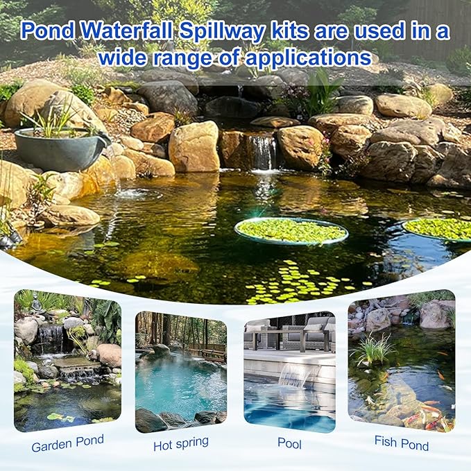 All-in-One Pond Waterfall Spillway Kit – 12” 304 Stainless Steel Waterfall Box with Ultra-Quiet 660GPH Pump, 10FT Tubing, Filter & Accessories for Outdoor Garden, Pool, Backyard Ponds