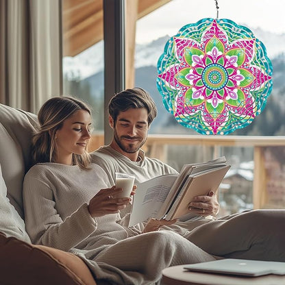 Wind Spinners Outdoor, Hanging Wind Spinner for Garden Decoration, 8 inch 3D Stainless Steel Metal Wind Sculpture for Indoor/Outdoor Decor, Mandala A