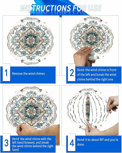 Boho Wind Spinner 8 Inch Retro Blue Floral Vintage Flower Wind Spinners Outdoor 3D Stainless Steel Hanging Sculpture Decorations Gift for Garden Yard Porch Balcony