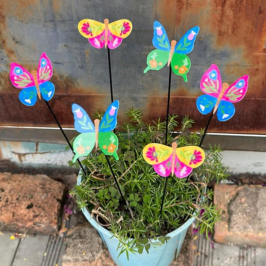 6 Pcs Butterfly Outdoor Metal Flowers for Outside - Decorative Garden Stakes with Sunflower Design, Spring Yard Art Decor for Lawn Porch Patio Fence | Metal Garden Decor Stakes