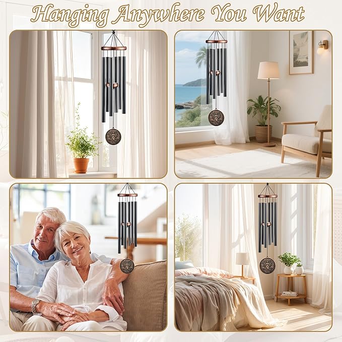 Angel Wind Chimes for Outside, Memorial Sympathy Gifts for Loss of Loved One, Deep Tone Windchime with 3D Embossed Guardian Angel Design for Garden Patio Porch Yard Décor