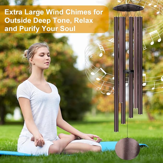 66" Large Wind Chimes for Outside Deep Tone, 6 Thickened ⌀ 1.2" Tubes Tuned Relaxing Melody Wind Chime, Windchimes Outdoors for Garden Patio Decor, Great Gift Idea for Your Loved One (Bronze, 66")