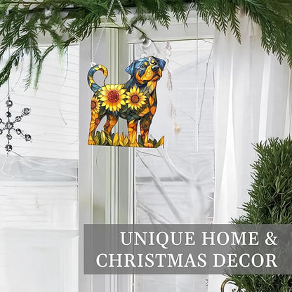Colorful Dogs Acrylic Suncatcher Ornament for Window Decor, Acrylic Suncatcher Window Hanging Decor, Dog Lovers Gifts for Women, Dogs Christmas Ornaments for Tree Hanging (Rottweiler)