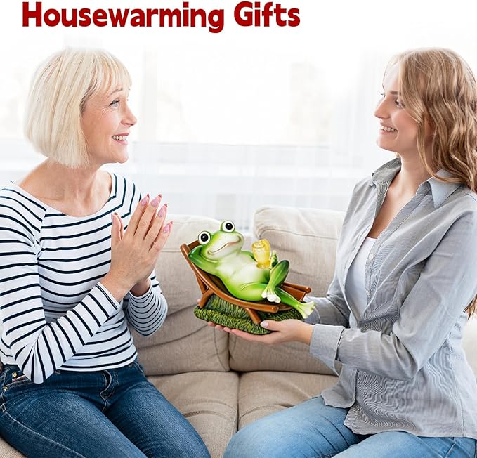 Frog Garden Statue Garden Decor for Outside for Yard、Balcony 、Lawn and Gifts for Women, Unique Artistic Housewarming Presents Gift