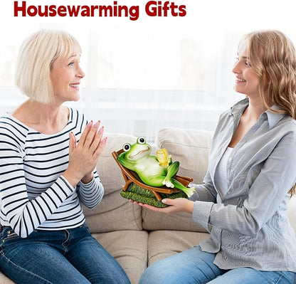 Frog Garden Statue Garden Decor for Outside for Yard、Balcony 、Lawn and Gifts for Women, Unique Artistic Housewarming Presents Gift