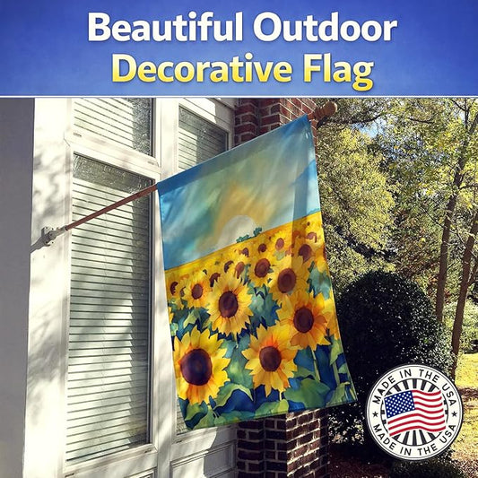 Caroline's Treasures Kansas Sunflowers in Watercolor House Flag Large Porch Sleeve Pole Decorative Outside Yard Banner Artwork Wall Hanging, Polyester, House Size, Multicolor