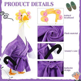 Shyyween Old Lady Porch Goose Outfit 23 Inch Cement Plastic Lawn Goose Statue Clothes Winter Pjs Purple Bathrobe and Curlers Coffee Cup Crutch Set