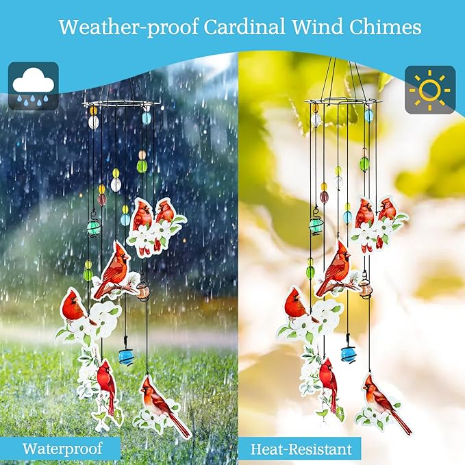 Cardinal Wind Chimes Gifts for Women Wind Chime, Wind Chimes for Outside, Cardinal Decor Thank You Gift for Mom Friend Sisters- Mother's Day, Birthday, Thanksgiving Day