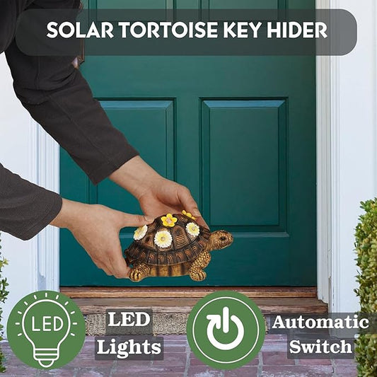 Muldale Turtle Hide a Key Outside - Solar Powered - Outdoor Decorative Spare Key Hider - Decorative Terence The Tortoise Ornament for Yard