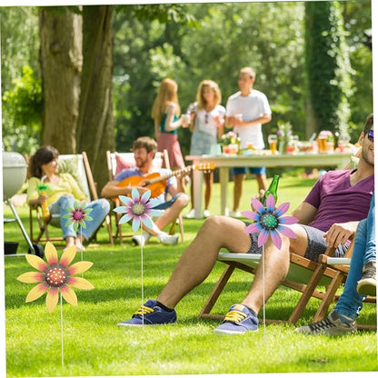 ULTECHNOVO 4pcs Metal Flower Garden Stakes Flower Decor for Lawn and Pathway Garden Insert Decor for Outdoor Patio Courtyard and Walkway