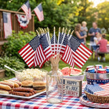 TOPFLAGS 4x6 Small American Flag on Stick 12 Pack Mini US Flags 4x6 Inch Kid-Safe Spear Top Pole for Outside 4th of July Memorial Day USA 250th Anniversary Patriotic Decorations