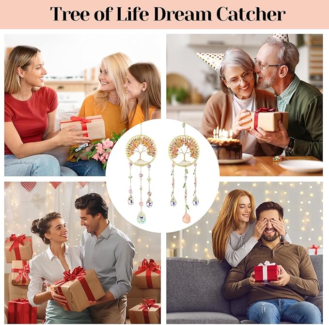 Crystal Tree of Life Dream Catchers Crystal Suncatcher with Crystal Prisms Hanging Suncatcher for Window Garden Patio Balcony Bedroom Crystal Gift for Girls Boys Audlts