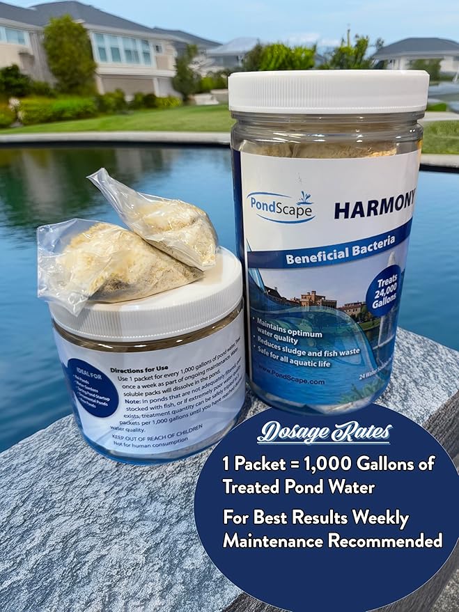 PONDSCAPE Harmony Beneficial Bacteria – Natural Clarifier Packets for Ponds, Waterfalls & Fountains – Supports Visual Clarity & Healthy Water Balance – 12 Packets