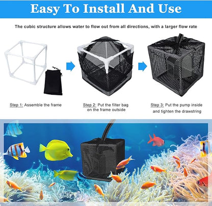 Pond Pump Filter, 5 Inch Anti-Clogging Pond Filter Bag Mesh Water Pump Barrier Bag Outdoor Pond Pump Filter Box Basket