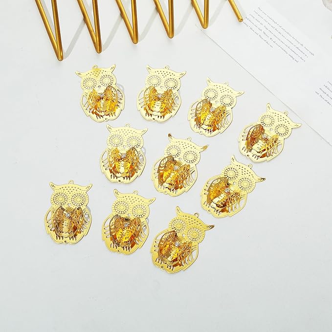 10pcs Gold Owl Metal Suncatcher Parts Hanging Window Pendant DIY Ornament Hand-Crafts Gifts