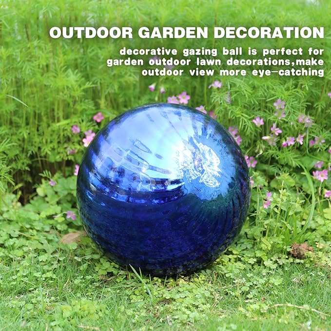 VCUTEKA Gazing Ball, Glass Mirror Polished Hollow Ball Reflective Garden Sphere, Gazing Globe for Home Garden Lawn Outdoor Ornament Yard Decorative, 10-Inch, Dark Blue