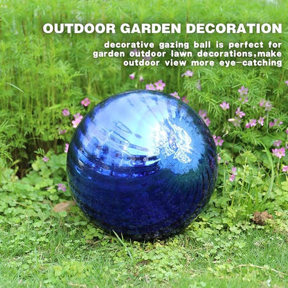 VCUTEKA Gazing Ball, Glass Mirror Polished Hollow Ball Reflective Garden Sphere, Gazing Globe for Home Garden Lawn Outdoor Ornament Yard Decorative, 10-Inch, Dark Blue
