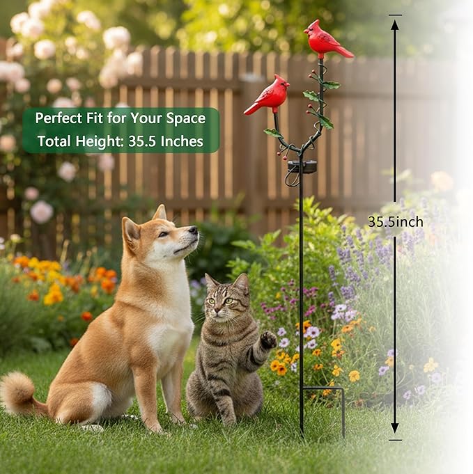 Solar Cardinal Bird Statue Light Outdoor, Solar Powered Garden Decor with Iron Stake, Waterproof Cardinal Bird Decorations for Yard Patio Garden, Memorial Gift for Mom Grandma