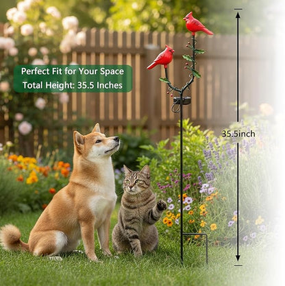 Solar Cardinal Bird Statue Light Outdoor, Solar Powered Garden Decor with Iron Stake, Waterproof Cardinal Bird Decorations for Yard Patio Garden, Memorial Gift for Mom Grandma
