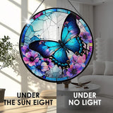 Butterfly Stained Glass Window Hanging - 7.9'' Handmade Sun Catcher Floral Garden Decor, Colorful Glass Panel Crystal Butterfly Wall Art for Home Windows - Birthday Gifts for Women, Mom, Nature Lovers