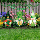 LEIFIDE 3 Pcs St. Patrick's Day Garden Decor for Outside, Metal Green Gnome Stakes, Saint Patricks Day Decorative Welcome Signs Stakes with Shamrocks for Outside Outdoor Irish Yard Lawn Backyard Porch