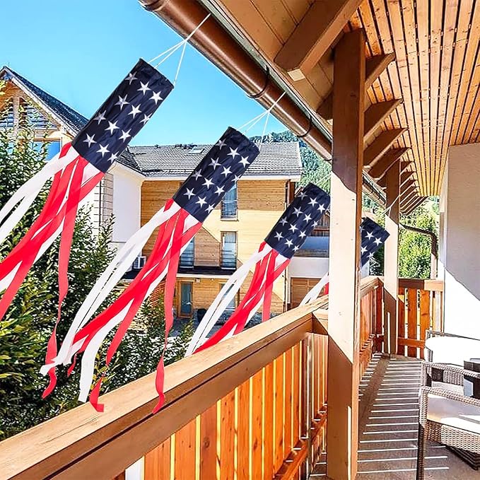 2Pack American Flags Windsock 60Inch Patriotic Decor 4th of July Windsocks with Embroidered Stars Wind Socks Hanging USA Flag Windsock Decoration for Outside Décor Memorial Day,Presidents Day