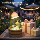 MXwcy Solar Garden Lights Frog Statue, 6.3" Resin Bath Frog Figurine Cute Frog Stuff Solar Garden Decor Accessory for Patio Yard Lawn, Frog Gifts for Women Mom Grandma