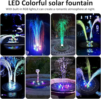 CHILDWEET Solar Powered Floating Pond Fountain Pump with Colorful LED Lights, 18cm Diameter Solar Fountain for Outdoor Garden Bird Bath and Water Feature