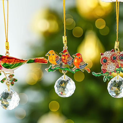 H&D HYALINE & DORA 6 Pcs Birds on Branches with Ball Prism Suncatchers Birds Hanging Ornament Indoor Decorations for Holiday Present Ideas