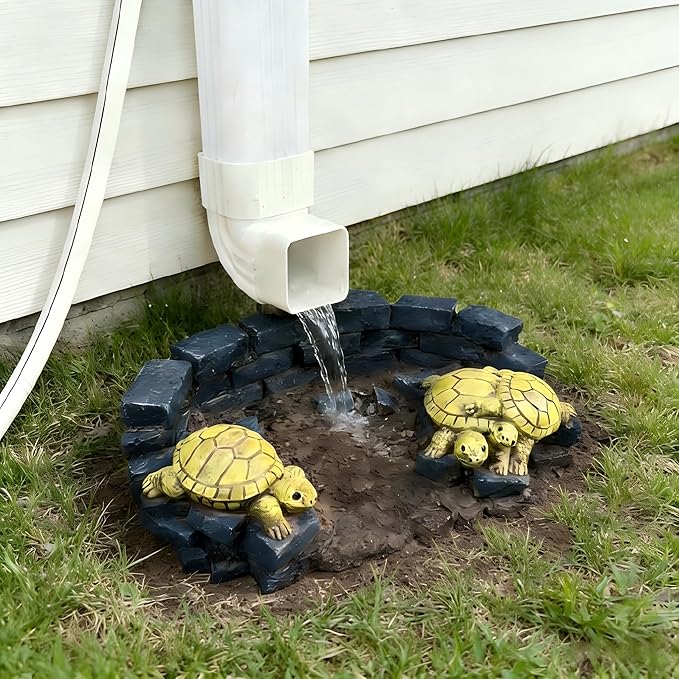 Brick Turtlle Statue Splash Block Gutter Downspout Garden Decor, Larger Gutter Downspout Splash Block Extensions Ornament Rain Concrete Resin Tortoise Diverter Accessory, Outdoor Decor Gift (13.8In)