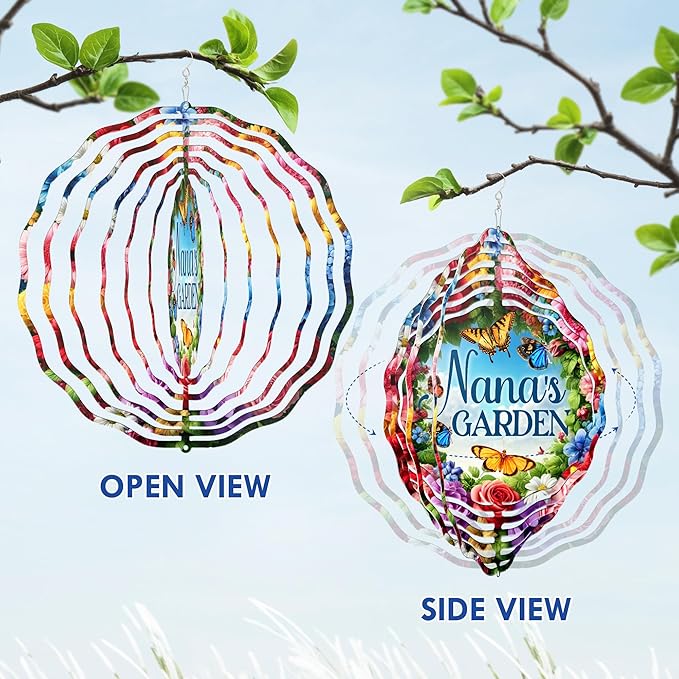 FLAGWIX Garden Gifts for Grandma - Nana's Garden 3D Stainless Steel Metal Wind Spinners 12 in - Gardening Grandmother Birthday Gifts for Women Nana Gigi, Nana Gift Ideas