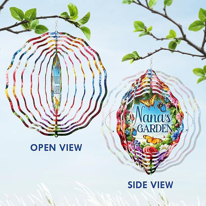 FLAGWIX Garden Gifts for Grandma - Nana's Garden 3D Stainless Steel Metal Wind Spinners 12 in - Gardening Grandmother Birthday Gifts for Women Nana Gigi, Nana Gift Ideas