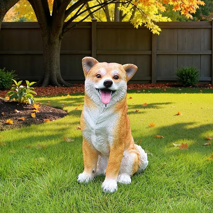 Akita Dog Garden Statue with Solar Lantern & Interchangeable Welcome/On Patrol Sign, Outdoor Resin Puppy Sculpture Decor for Patio, Porch, Yard, Lawn Ornament, Gift for Dog Lovers