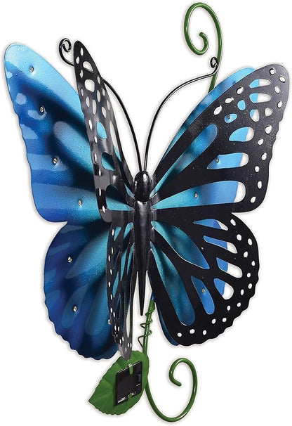 Sunset Vista Designs 94454 Outdoor Metal Sculpture Solar Lights Collection Hanging Yard and Garden Art for Fence or Wall, 17", Butterfly - Blue