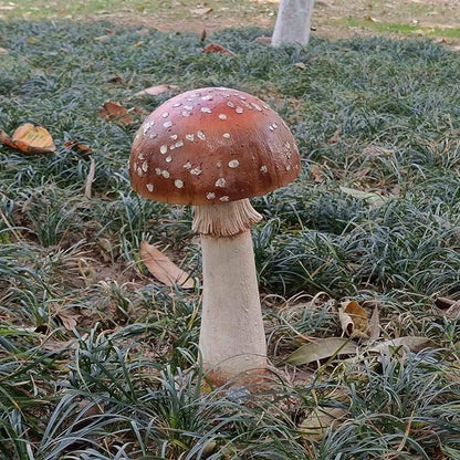 Mushroom Decor Outdoor Garden Statue - Garden Gnome's Favorite Garden Decoration Patio Decor (11.8", Brown)
