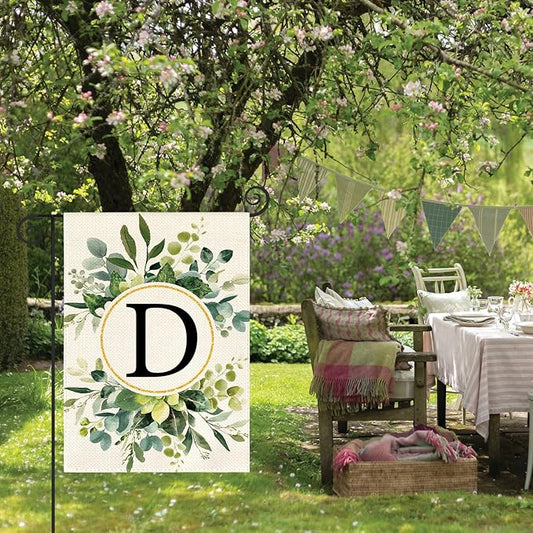 AVOIN colorlife Monogram Letter D Floral Garden Flag 12x18 Inch Double Sided Outside, Family Last Name Initial Yard Outdoor Decoration
