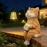 Teaeeno Cat Outdoor Statues for Garden Outside Decor with Solar Lantern Clearance for Yard Art Lawn Ornaments Porch Patio Balcony Home House for Grandma Mom Women
